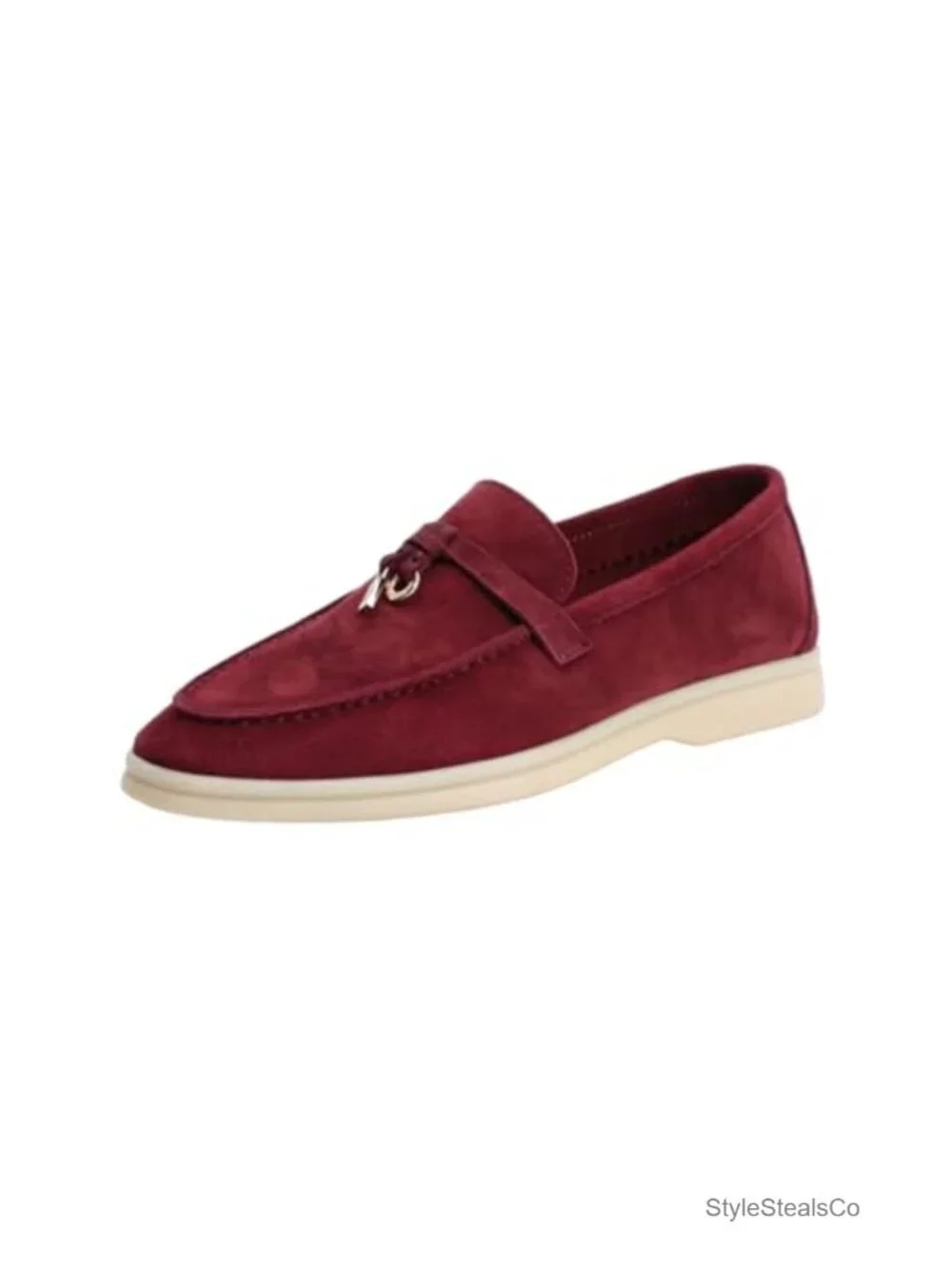 Genuine Suede Loafers with Metal Charm - Sheepskin Lining, Slip-On Comfort